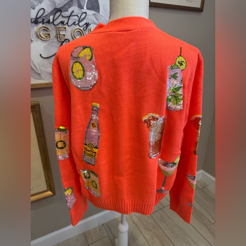 New! QUEEN OF SPARKLES Neon Orange Tequila Drink Icon Cardigan - Picture 8 of 10